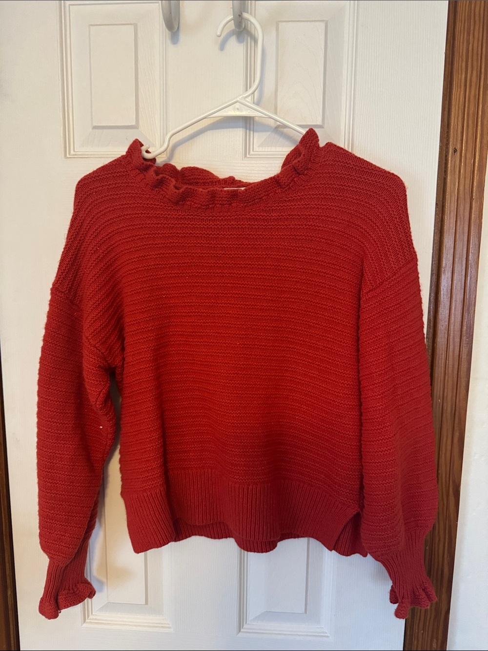Madewell Red Ruffle-Neck Crew Sweater - Picture 2 of 4